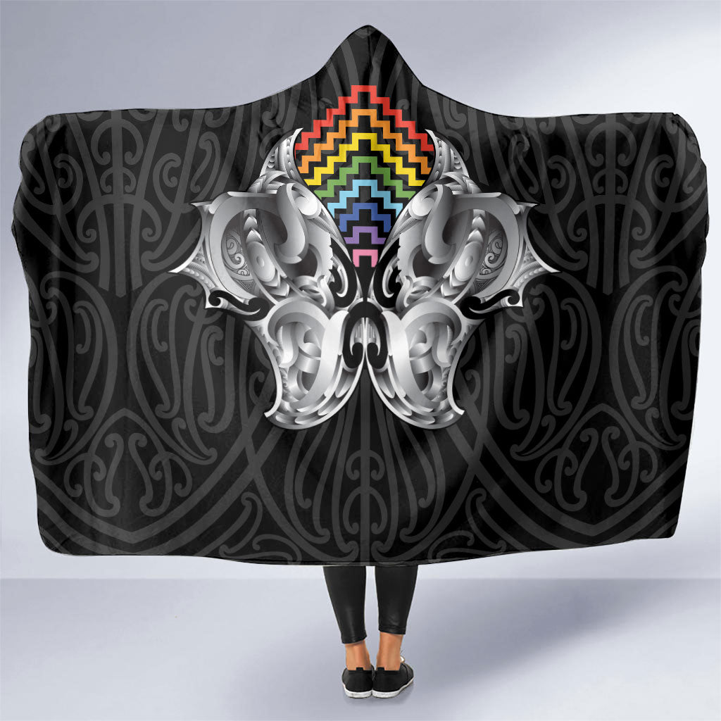 Aotearoa Kowhaiwhai Poutama Rainbow Motif Hooded Blanket LT9 One Size Rainbow - Polynesian Pride