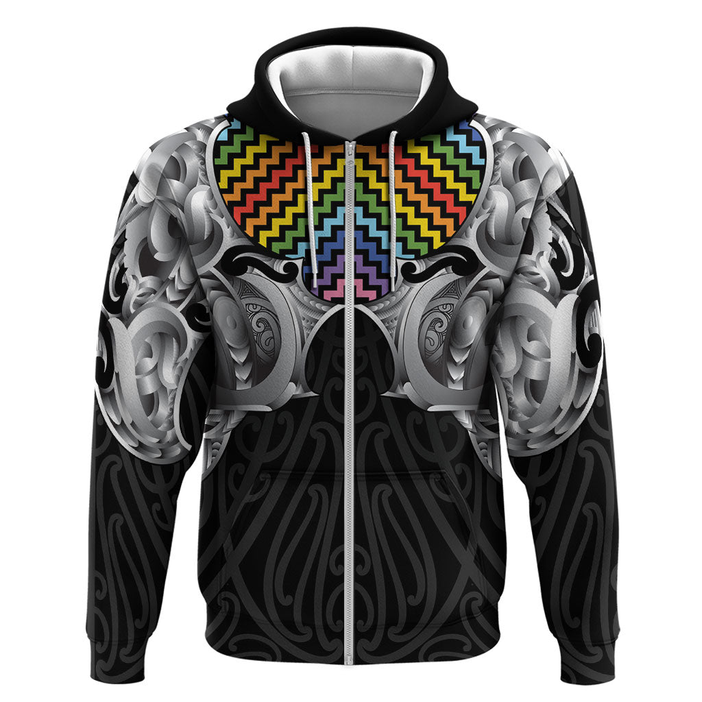 Aotearoa Kowhaiwhai Poutama Rainbow Motif Hoodie LT9 Zip Hoodie Rainbow - Polynesian Pride