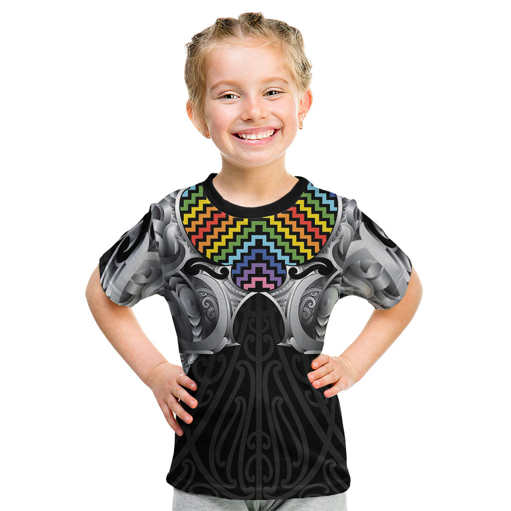 Aotearoa Kowhaiwhai Poutama Rainbow Motif Kid T Shirt LT9 Rainbow - Polynesian Pride