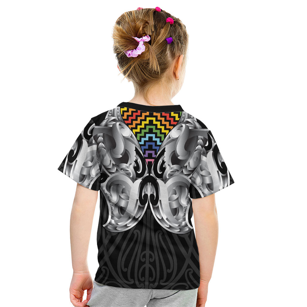 Aotearoa Kowhaiwhai Poutama Rainbow Motif Kid T Shirt LT9 - Polynesian Pride