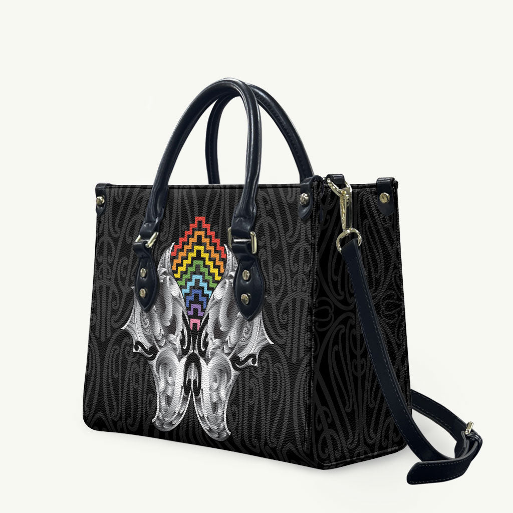 Aotearoa Kowhaiwhai Poutama Rainbow Motif Leather Bag LT9 Rainbow - Polynesian Pride