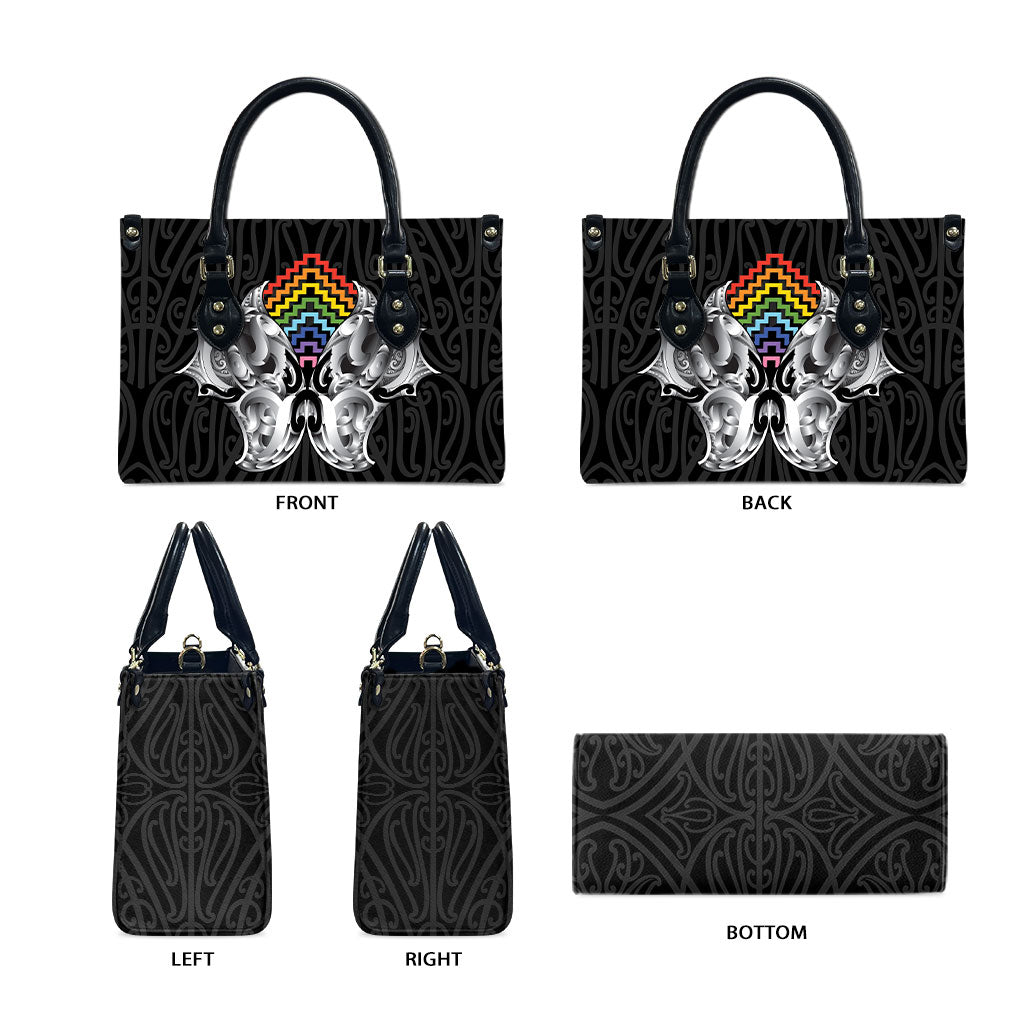 Aotearoa Kowhaiwhai Poutama Rainbow Motif Leather Bag LT9 - Polynesian Pride