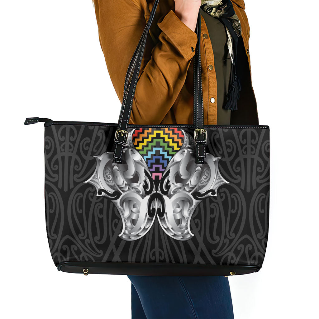 Aotearoa Kowhaiwhai Poutama Rainbow Motif Leather Tote Bag LT9 - Polynesian Pride