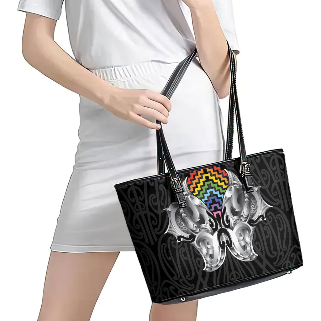 Aotearoa Kowhaiwhai Poutama Rainbow Motif Leather Tote Bag LT9 - Polynesian Pride