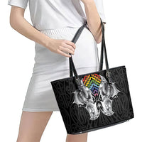 Aotearoa Kowhaiwhai Poutama Rainbow Motif Leather Tote Bag LT9 - Polynesian Pride