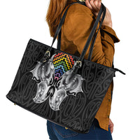 Aotearoa Kowhaiwhai Poutama Rainbow Motif Leather Tote Bag LT9 - Polynesian Pride