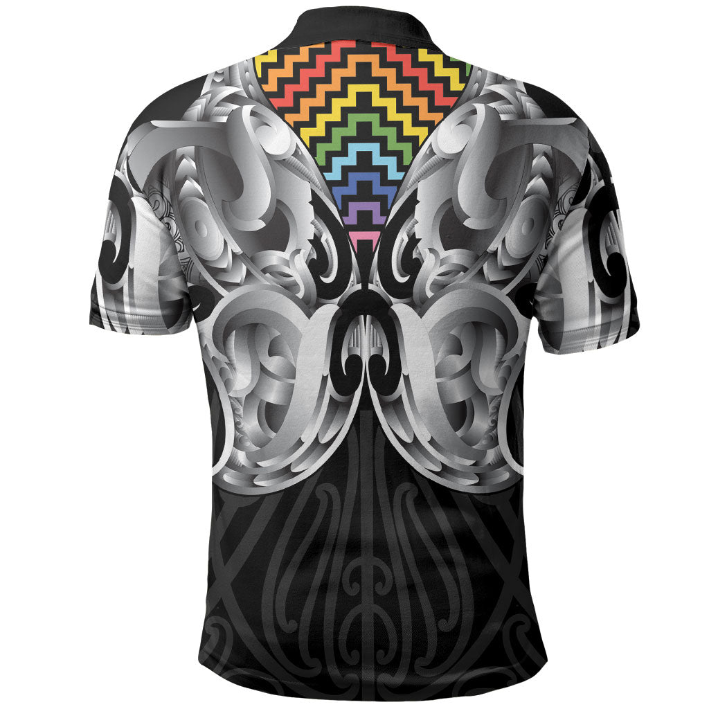 Aotearoa Kowhaiwhai Poutama Rainbow Motif Polo Shirt LT9 - Polynesian Pride