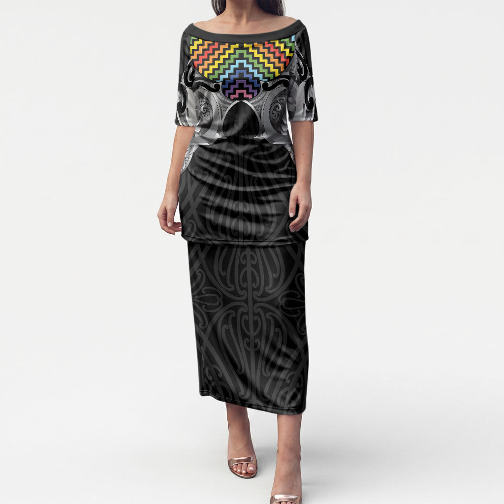 Aotearoa Kowhaiwhai Poutama Rainbow Motif Puletasi LT9 Long Dress Rainbow - Polynesian Pride