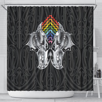 Aotearoa Kowhaiwhai Poutama Rainbow Motif Shower Curtain LT9 - Polynesian Pride
