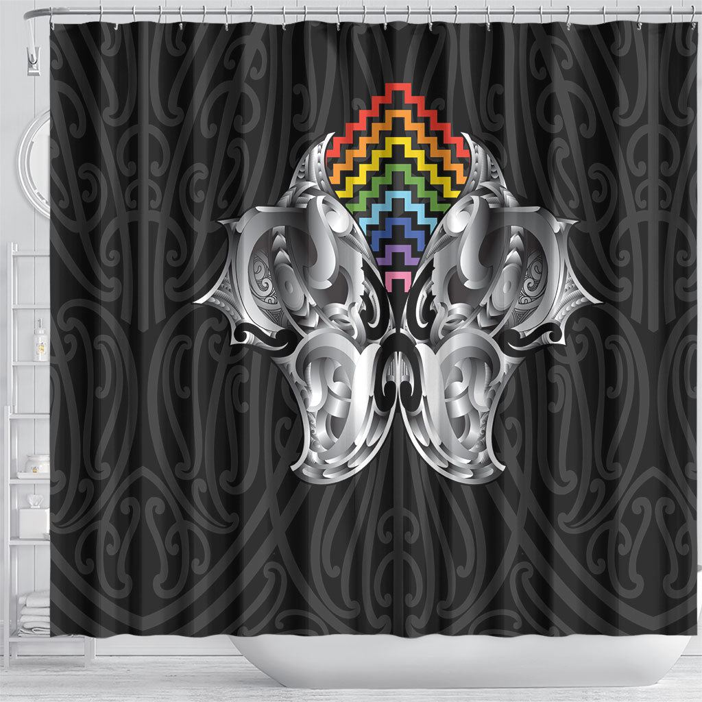 Aotearoa Kowhaiwhai Poutama Rainbow Motif Shower Curtain LT9 - Polynesian Pride