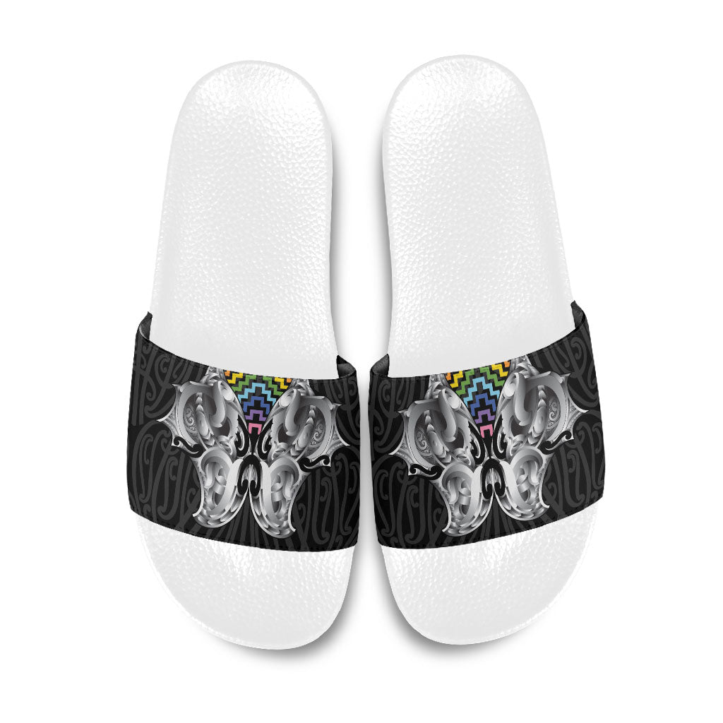 Aotearoa Kowhaiwhai Poutama Rainbow Motif Slide Sandals LT9 Rainbow - Polynesian Pride
