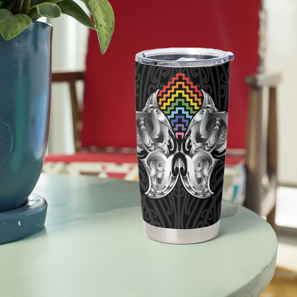 Aotearoa Kowhaiwhai Poutama Rainbow Motif Tumbler Cup LT9 - Polynesian Pride
