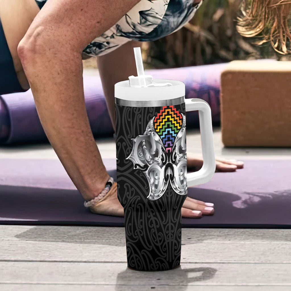 Aotearoa Kowhaiwhai Poutama Rainbow Motif Tumbler With Handle LT9 - Polynesian Pride