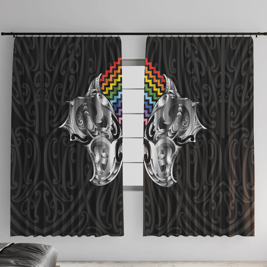 Aotearoa Kowhaiwhai Poutama Rainbow Motif Window Curtain LT9 With Hooks Rainbow - Polynesian Pride