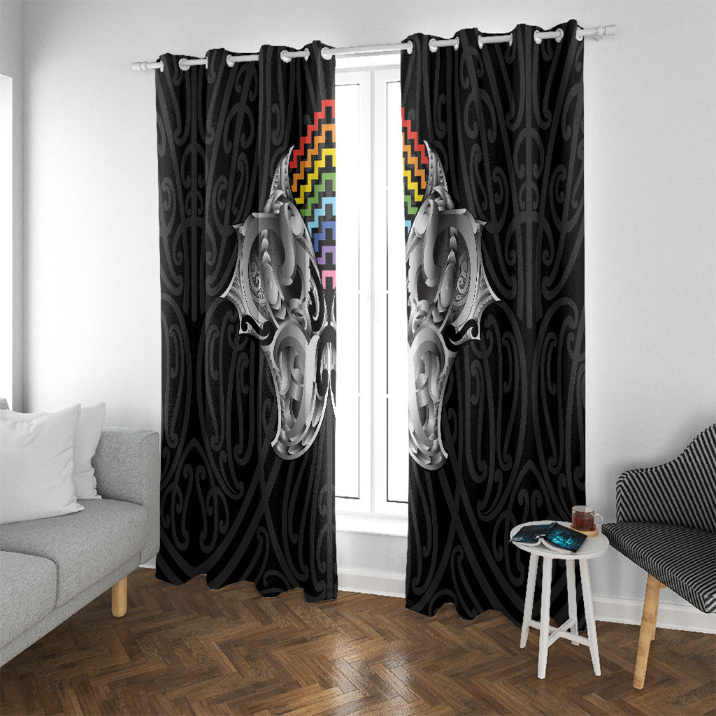 Aotearoa Kowhaiwhai Poutama Rainbow Motif Window Curtain LT9 With Grommets Rainbow - Polynesian Pride