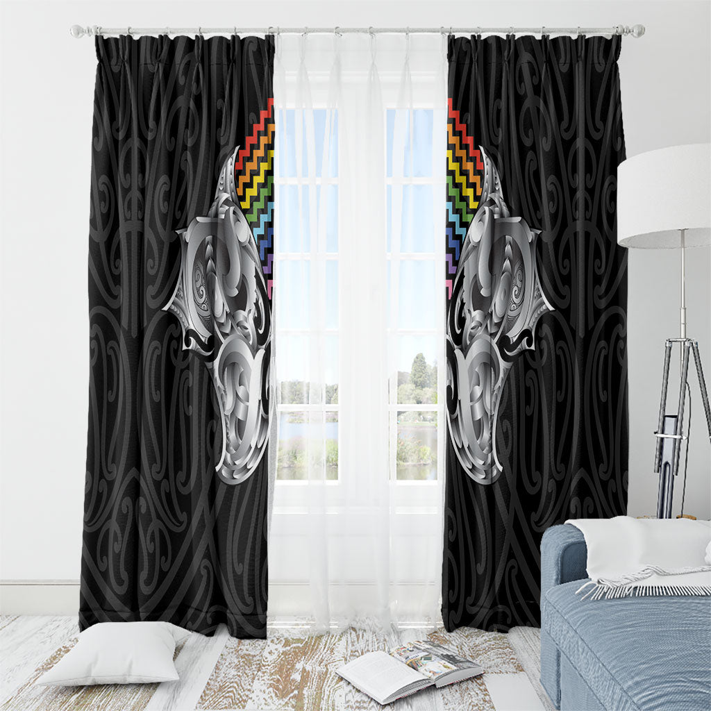 Aotearoa Kowhaiwhai Poutama Rainbow Motif Window Curtain LT9 - Polynesian Pride