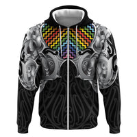 Aotearoa Kowhaiwhai Poutama Rainbow Motif Zip Hoodie LT9 Zip Hoodie Rainbow - Polynesian Pride