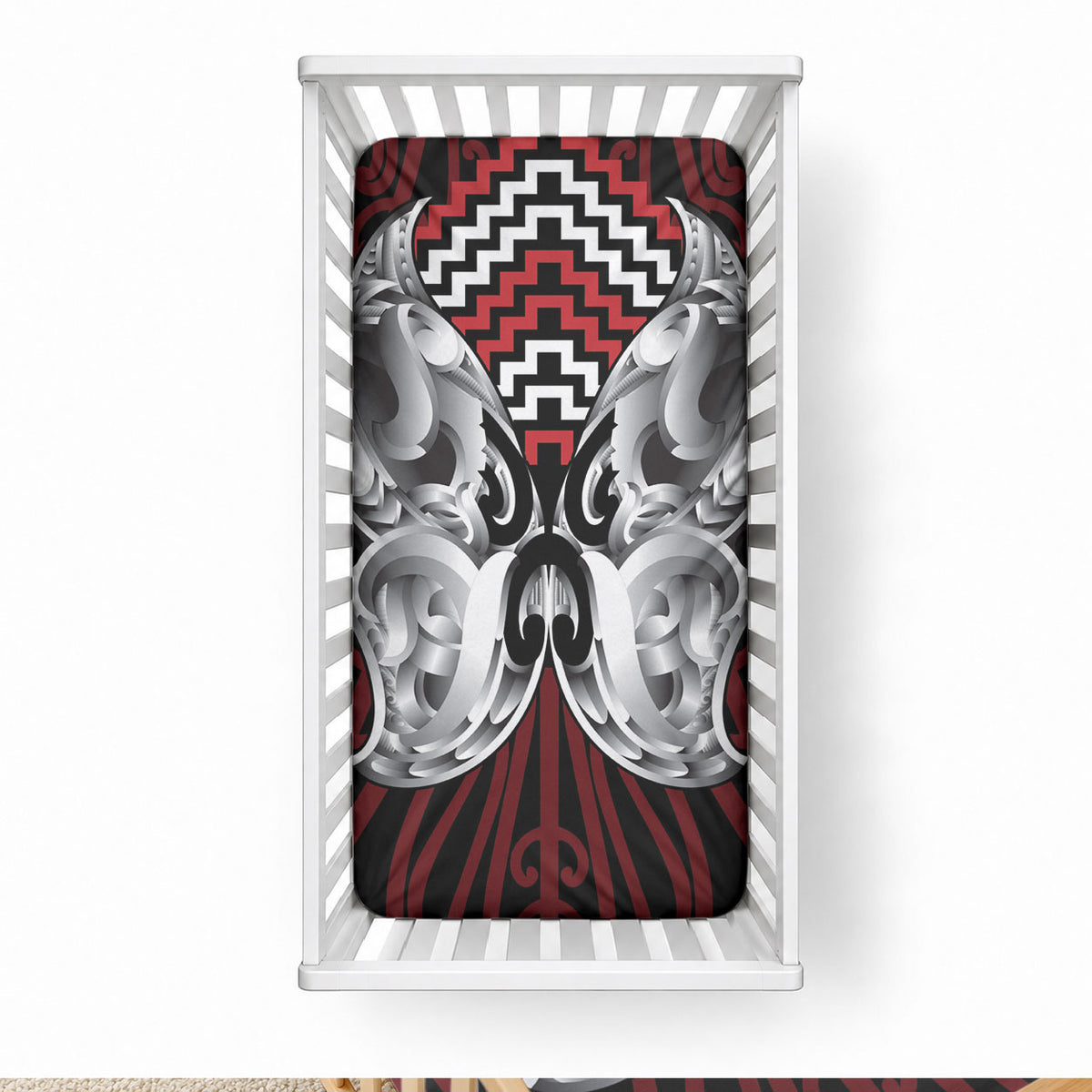 Aotearoa Kowhaiwhai Poutama Red Motif Baby Bed Cover LT9 28 × 52 in Red - Polynesian Pride