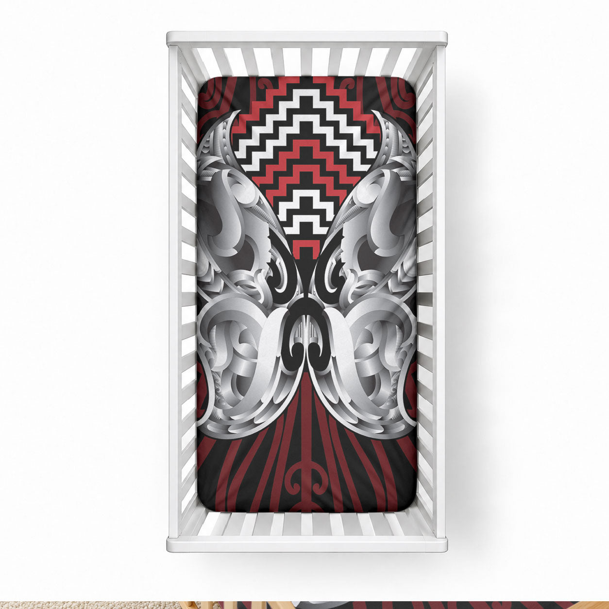 Aotearoa Kowhaiwhai Poutama Red Motif Baby Bed Cover LT9 28 × 52 in Red - Polynesian Pride