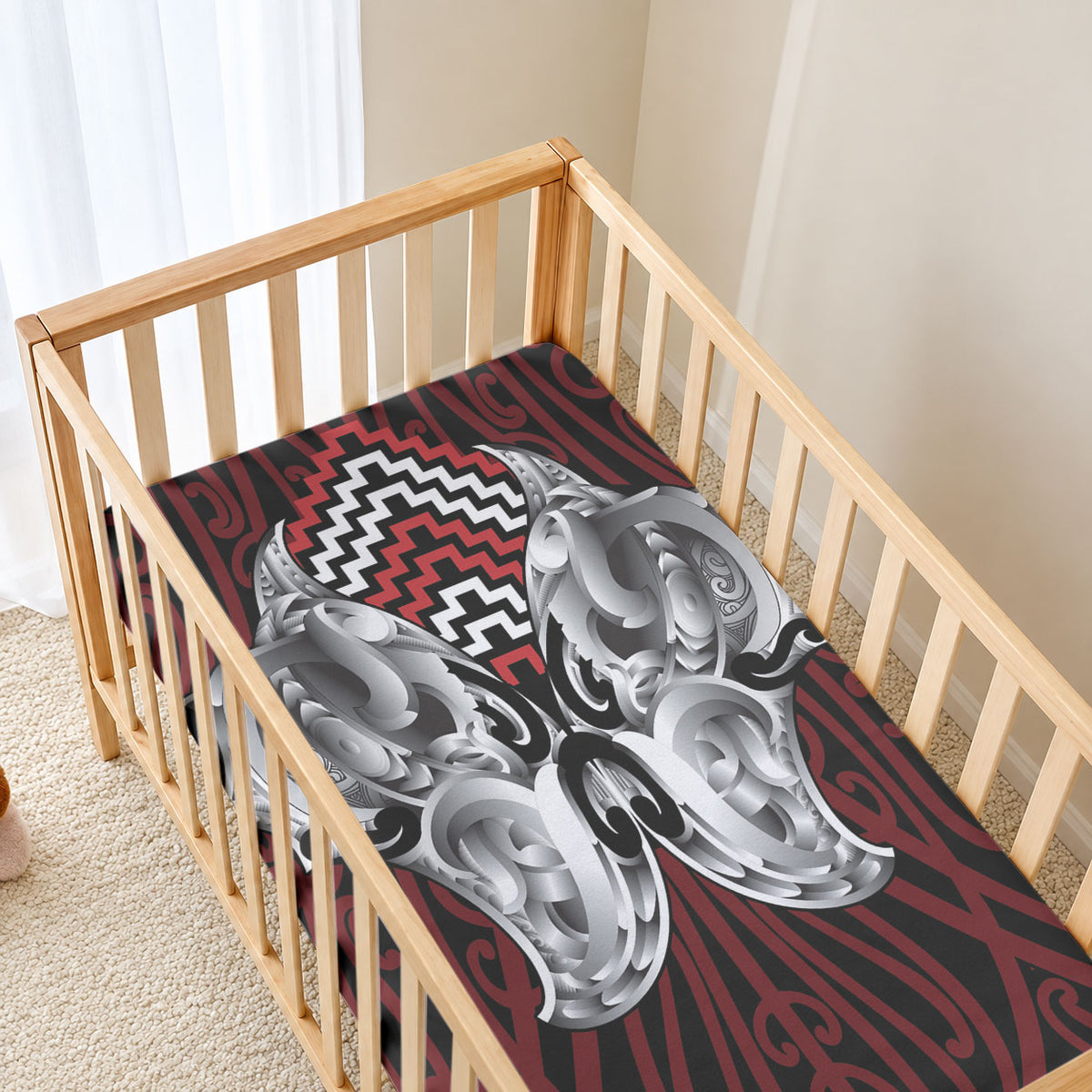 Aotearoa Kowhaiwhai Poutama Red Motif Baby Bed Cover LT9 - Polynesian Pride