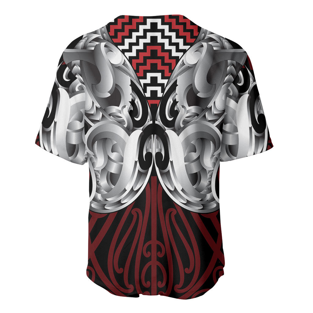 Aotearoa Kowhaiwhai Poutama Red Motif Baseball Jersey LT9 - Polynesian Pride
