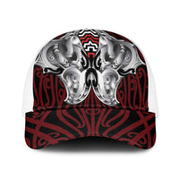 Aotearoa Kowhaiwhai Poutama Red Motif Baseball Net Cap LT9 One Size White Red - Polynesian Pride