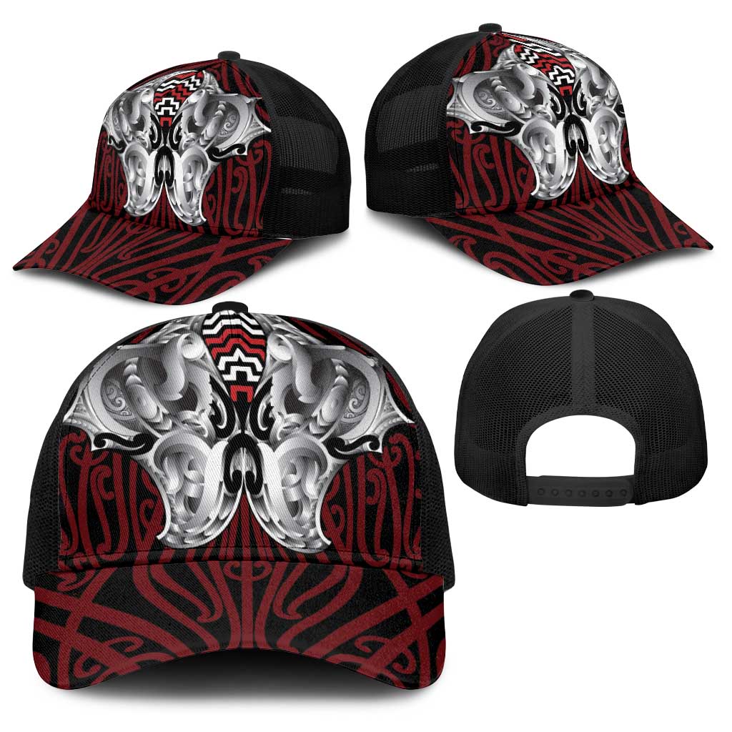 Aotearoa Kowhaiwhai Poutama Red Motif Baseball Net Cap LT9 - Polynesian Pride
