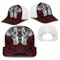 Aotearoa Kowhaiwhai Poutama Red Motif Baseball Net Cap LT9 - Polynesian Pride