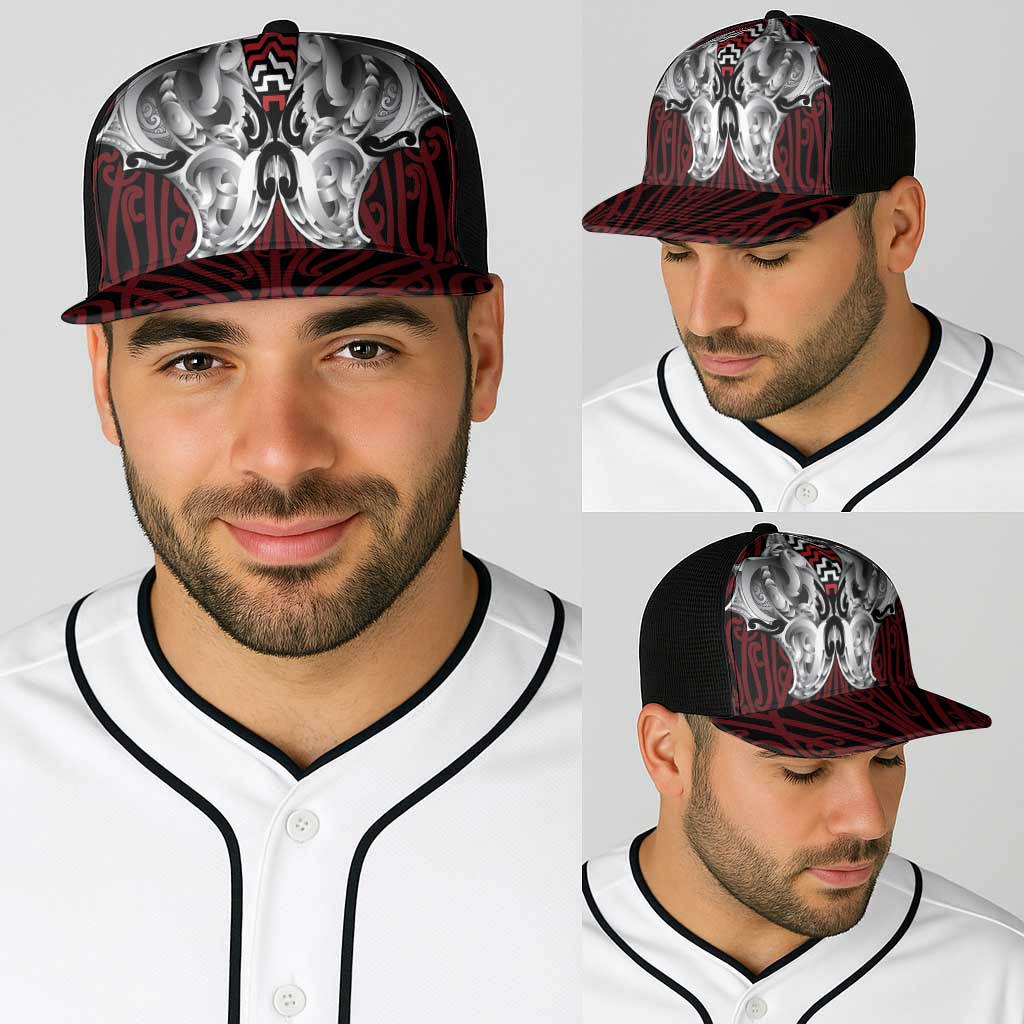Aotearoa Kowhaiwhai Poutama Red Motif Baseball Net Cap LT9 - Polynesian Pride