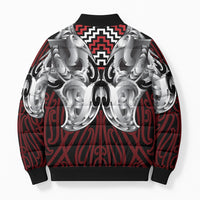 Aotearoa Kowhaiwhai Poutama Red Motif Bomber Puffer Jacket LT9 - Polynesian Pride