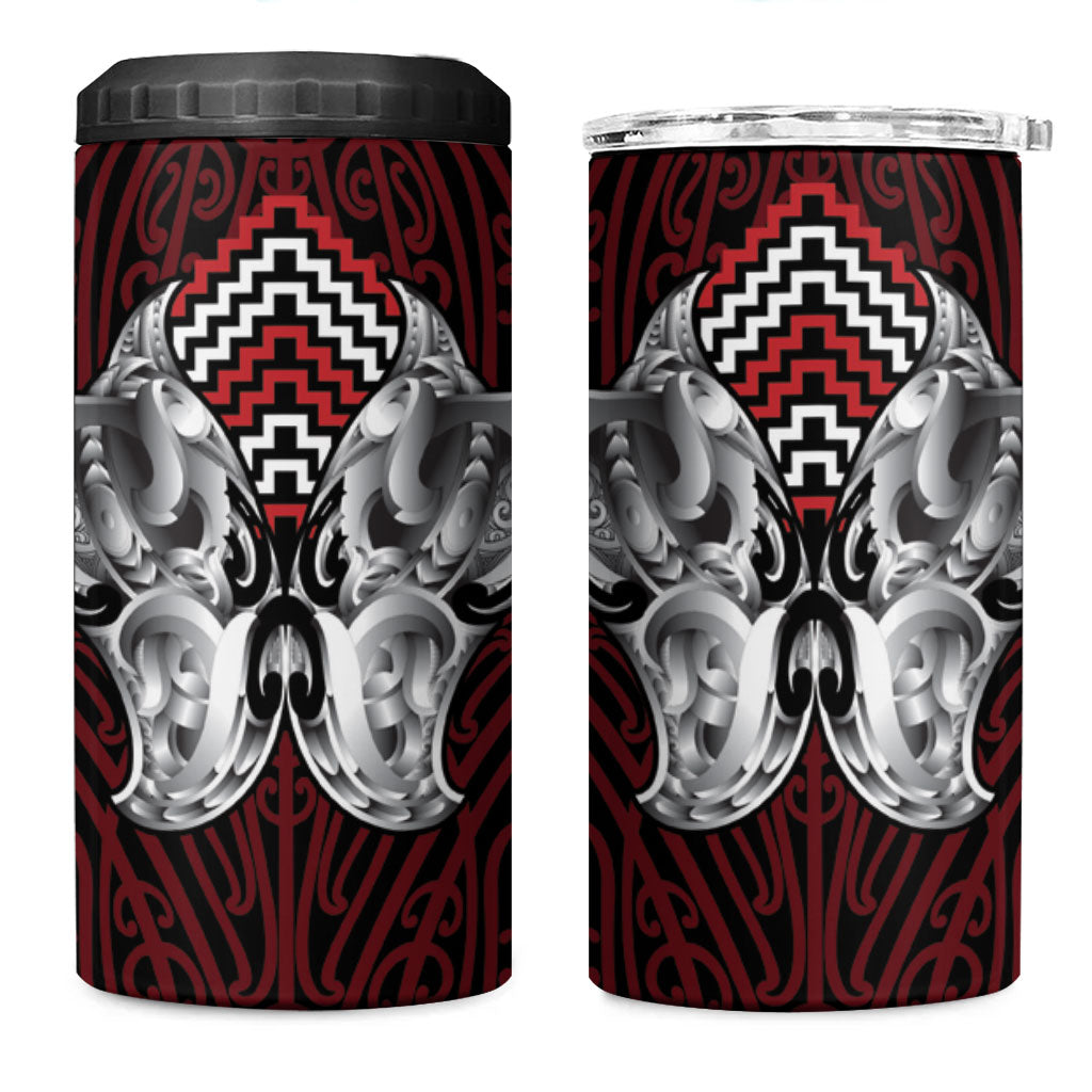 Aotearoa Kowhaiwhai Poutama Red Motif 4 in 1 Can Cooler Tumbler LT9 One Size: 16 oz Red - Polynesian Pride