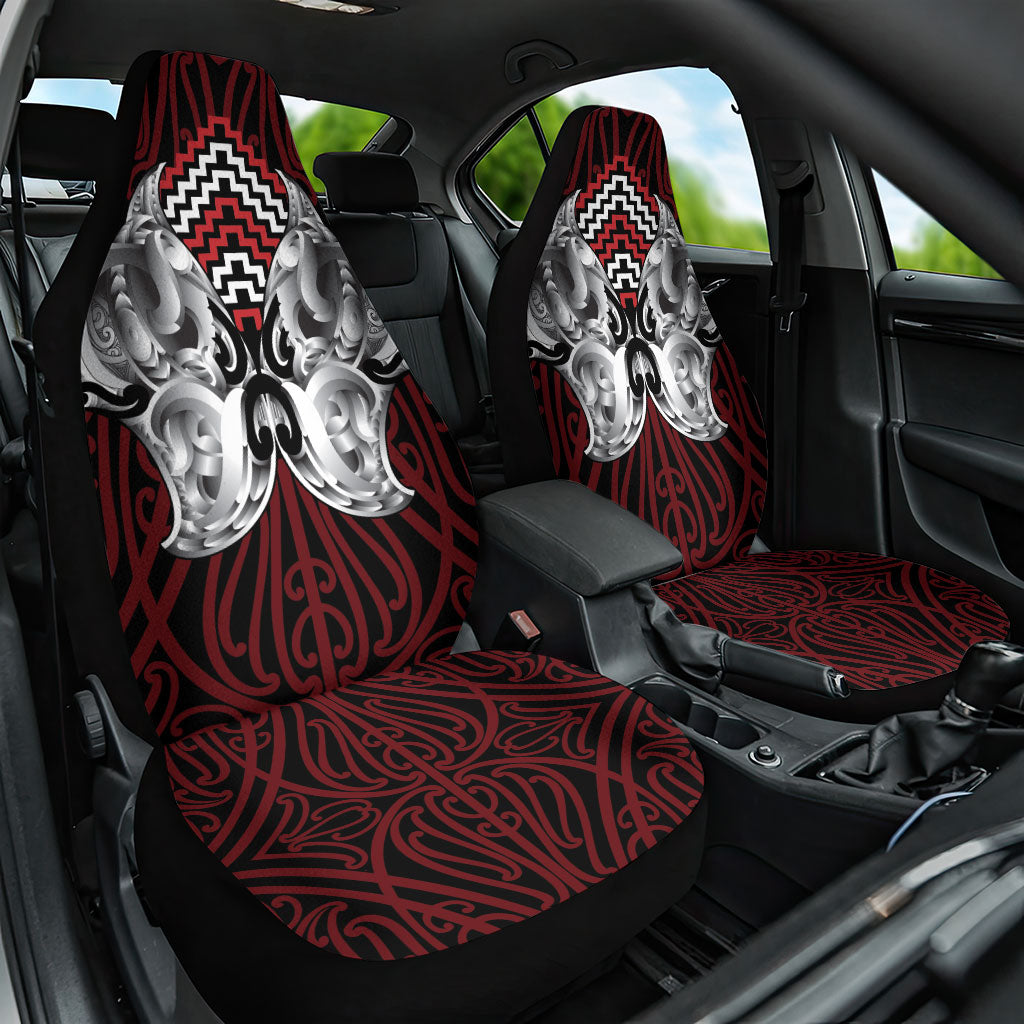 Aotearoa Kowhaiwhai Poutama Red Motif Car Seat Cover LT9 One Size Red - Polynesian Pride