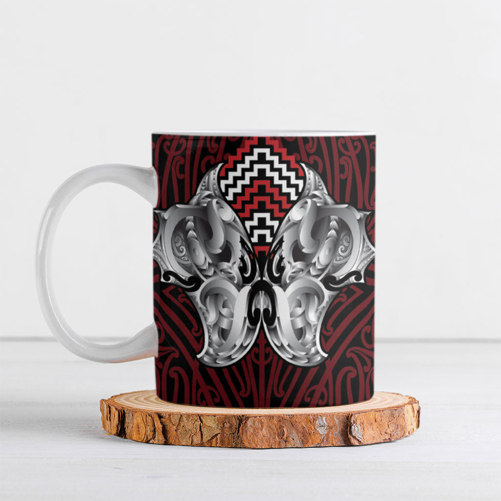 Aotearoa Kowhaiwhai Poutama Red Motif Ceramic Mug LT9 Red - Polynesian Pride