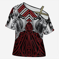 Aotearoa Kowhaiwhai Poutama Red Motif Cross Shoulder Shirt LT9 Female Red - Polynesian Pride