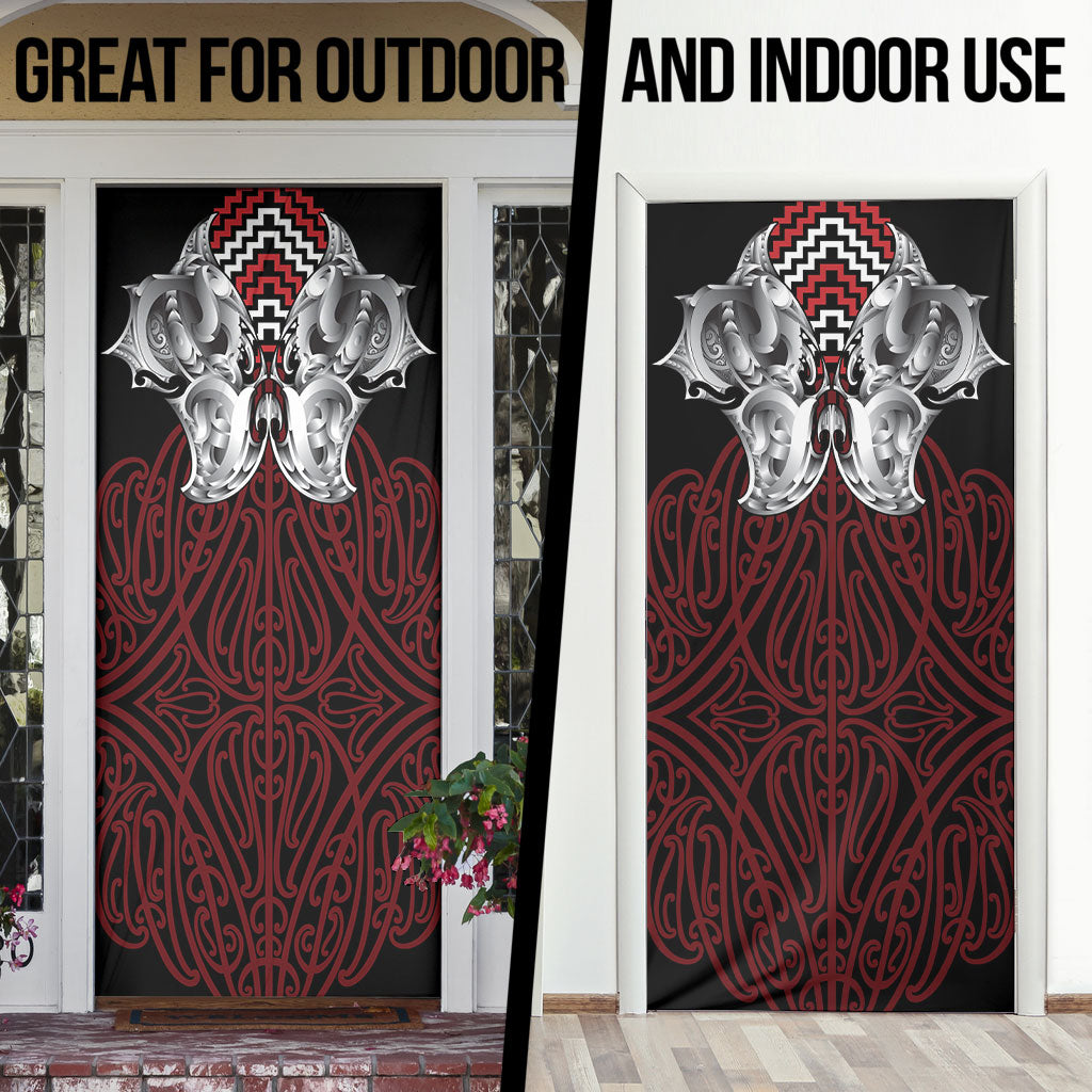 Aotearoa Kowhaiwhai Poutama Red Motif Door Cover LT9 - Polynesian Pride