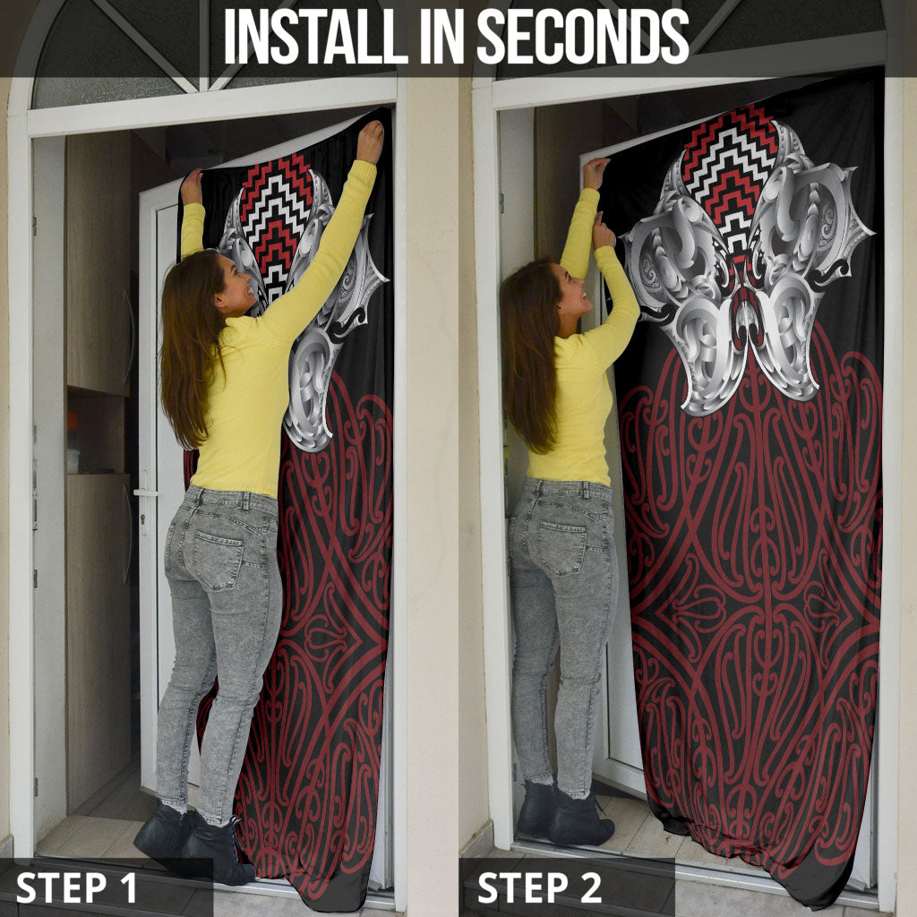 Aotearoa Kowhaiwhai Poutama Red Motif Door Cover LT9 - Polynesian Pride