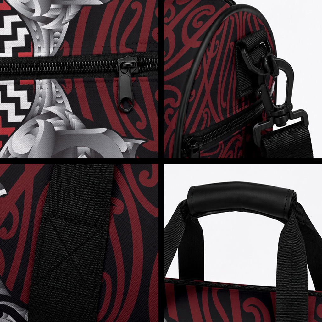Aotearoa Kowhaiwhai Poutama Red Motif Duffle Bag LT9 - Polynesian Pride