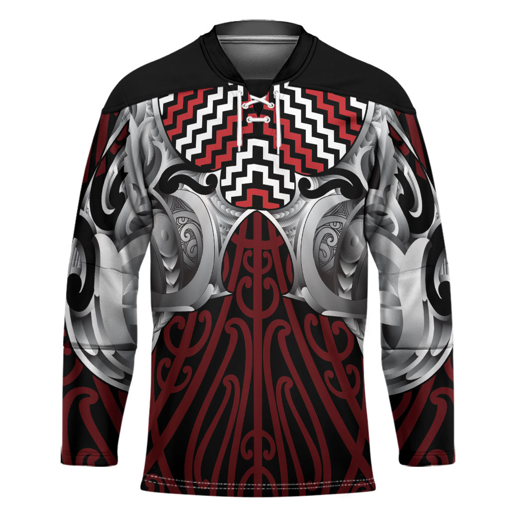 Aotearoa Kowhaiwhai Poutama Red Motif Hockey Jersey LT9 Unisex Red - Polynesian Pride