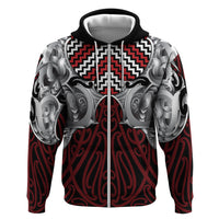 Aotearoa Kowhaiwhai Poutama Red Motif Hoodie LT9 Zip Hoodie Red - Polynesian Pride
