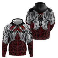 Aotearoa Kowhaiwhai Poutama Red Motif Hoodie LT9 - Polynesian Pride