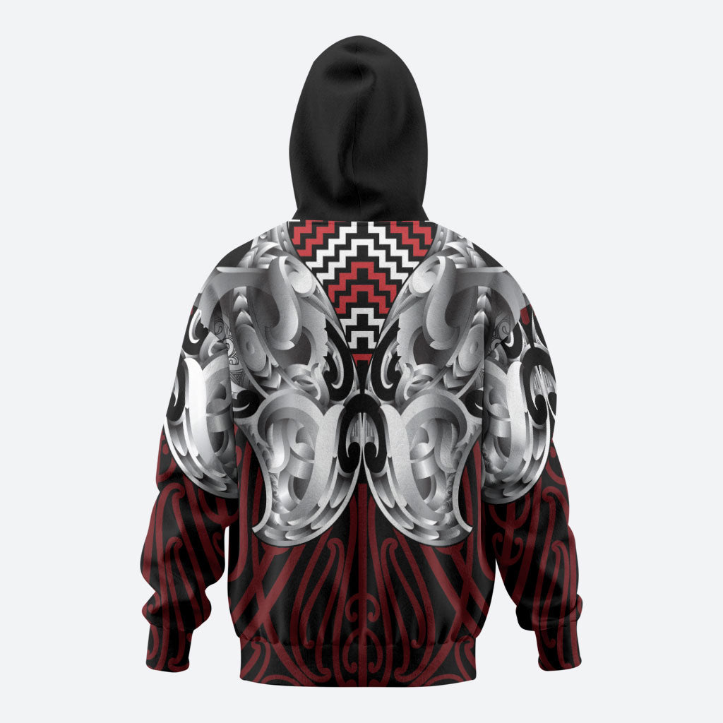 Aotearoa Kowhaiwhai Poutama Red Motif Hoodie LT9 - Polynesian Pride