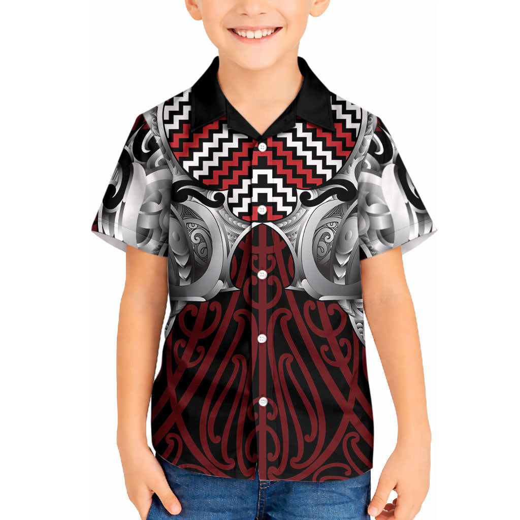Aotearoa Kowhaiwhai Poutama Red Motif Kid Hawaiian Shirt LT9 Kid Red - Polynesian Pride