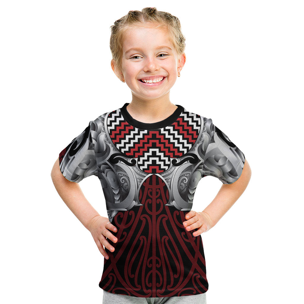Aotearoa Kowhaiwhai Poutama Red Motif Kid T Shirt LT9 Red - Polynesian Pride
