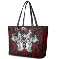 Aotearoa Kowhaiwhai Poutama Red Motif Leather Tote Bag LT9 - Polynesian Pride