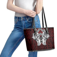 Aotearoa Kowhaiwhai Poutama Red Motif Leather Tote Bag LT9 - Polynesian Pride