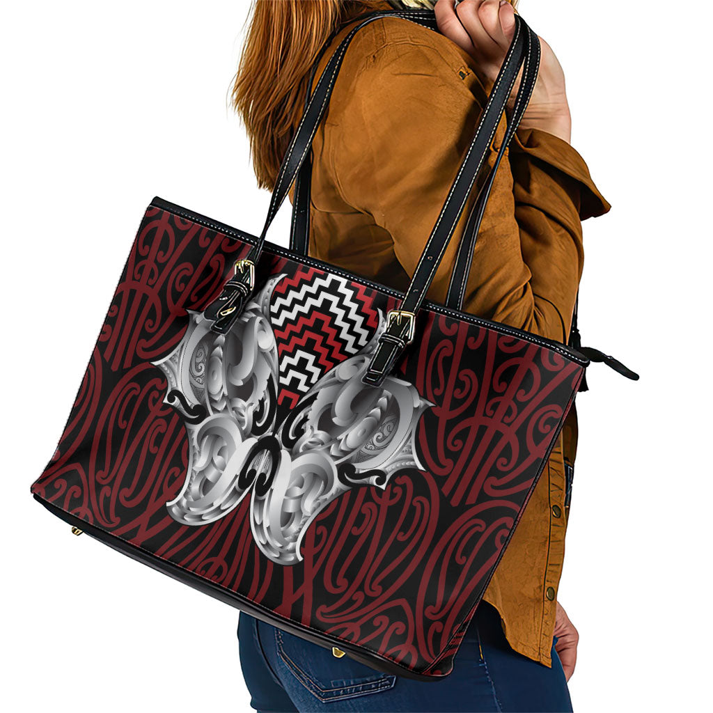 Aotearoa Kowhaiwhai Poutama Red Motif Leather Tote Bag LT9 - Polynesian Pride