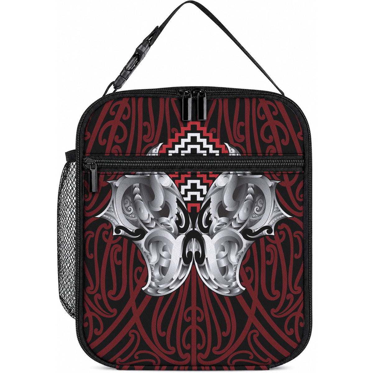 Aotearoa Kowhaiwhai Poutama Red Motif Lunch Bag LT9 10.2 × 8.3 × 4.3 inch Red - Polynesian Pride