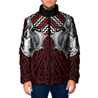 Aotearoa Kowhaiwhai Poutama Red Motif Padded Jacket LT9 Men Red - Polynesian Pride