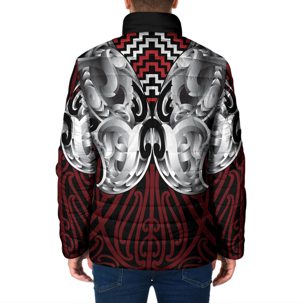 Aotearoa Kowhaiwhai Poutama Red Motif Padded Jacket LT9 - Polynesian Pride