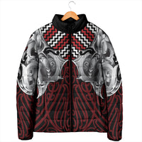 Aotearoa Kowhaiwhai Poutama Red Motif Padded Jacket LT9 - Polynesian Pride
